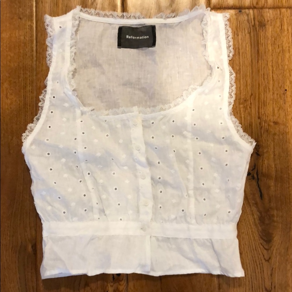White lace reformation top